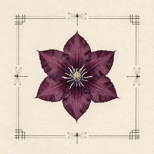 Elegant Plum Clematis Botanical Print