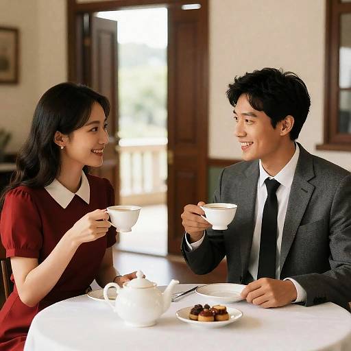 Charming Tea Time: Smiling Couple