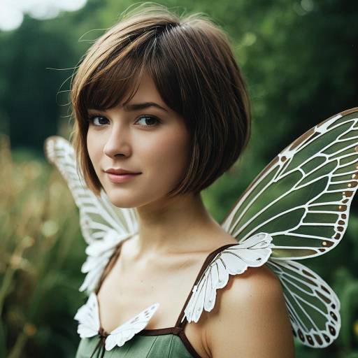 Young Woman with Fairy Butterfly Wings Outdoors