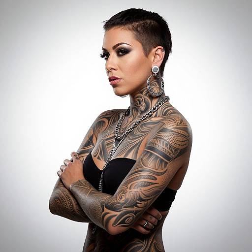 Tattooed Woman in Profile Pose
