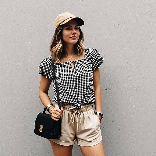 Casual Woman in Checkered Blouse