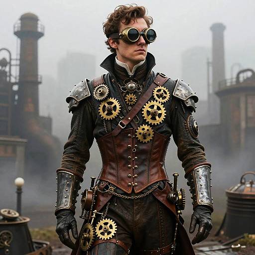 Steampunk Victorian Gentleman in Industrial City
