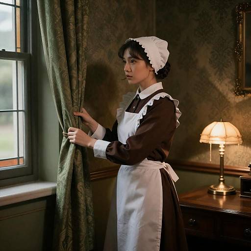 Intense Woman in Vintage Room Scene