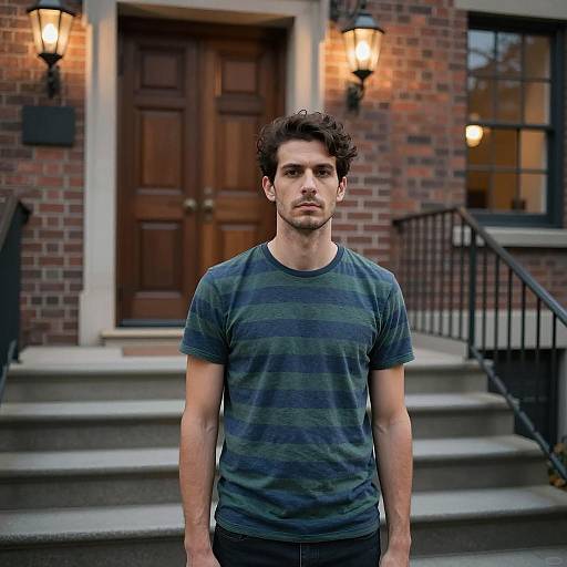 Urban Man on Stone Steps at Dusk