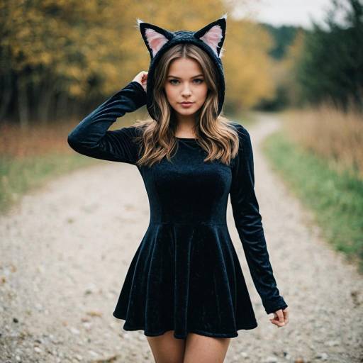 Woman in Black Cat Costume Outdoors
