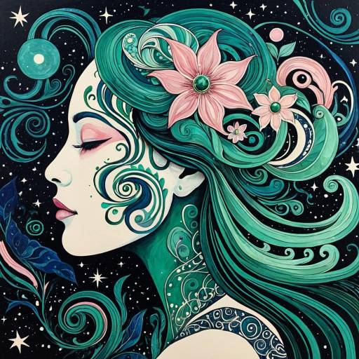 Mythical Floral Portrait with Celestial Elements Mythical Floral Portrait with Celestial Elements