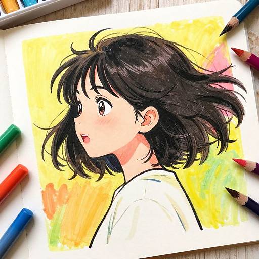 Anime Girl Drawing Side View