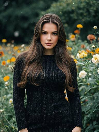 Girl in Black Knit Dress Outdoors