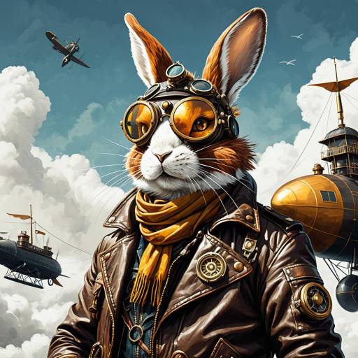 Steampunk Aviator Rabbit Adventure Illustration