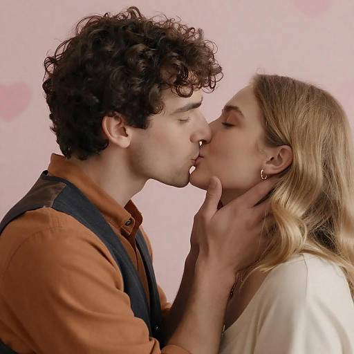 Intimate Close-Up of a Romantic Kiss