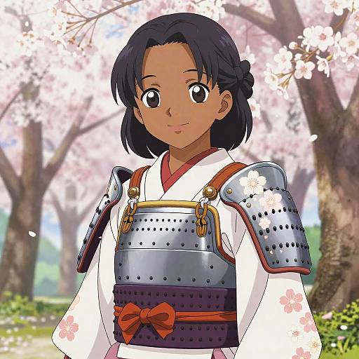 Serene Anime Samurai in Cherry Blossoms