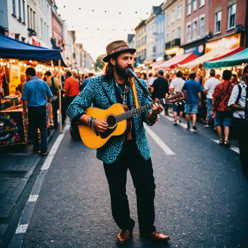 Street Musician Playing Guitar at Town Festival