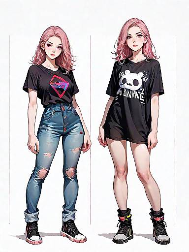 Casual Stylish Woman in Graphic T-Shirts