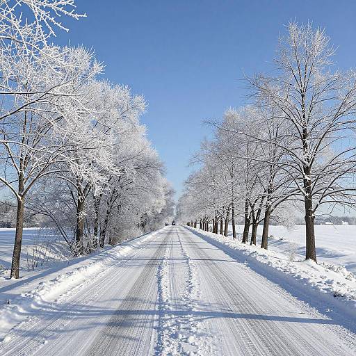 Serene Winter Landscape with Snowy Road