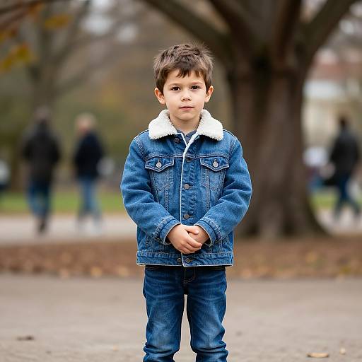 Boy in Blue Jacket Outdoors
