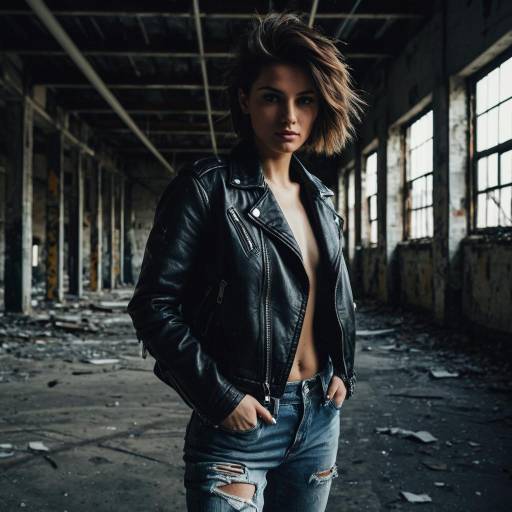 Fashion Model with Shag Hairstyle in Leather Jacket Fashion Model with Shag Hairstyle in Leather Jacket