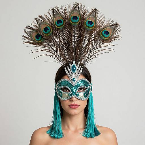 Elegant Woman with Peacock Feather Headdress