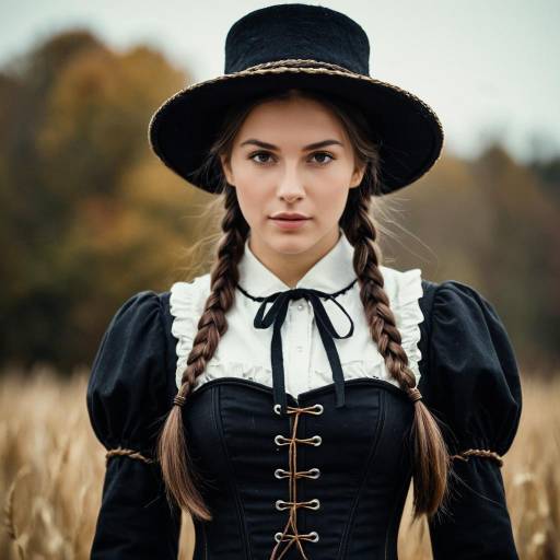 Woman in Pilgrim Costume with Twin Braids