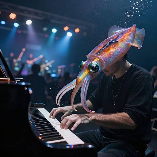 Squid Playing Piano Underwater Concert