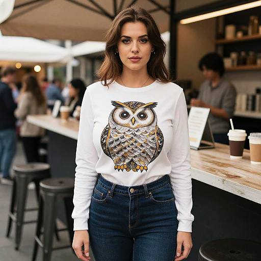 Athletic Woman in Owl Print Fashion