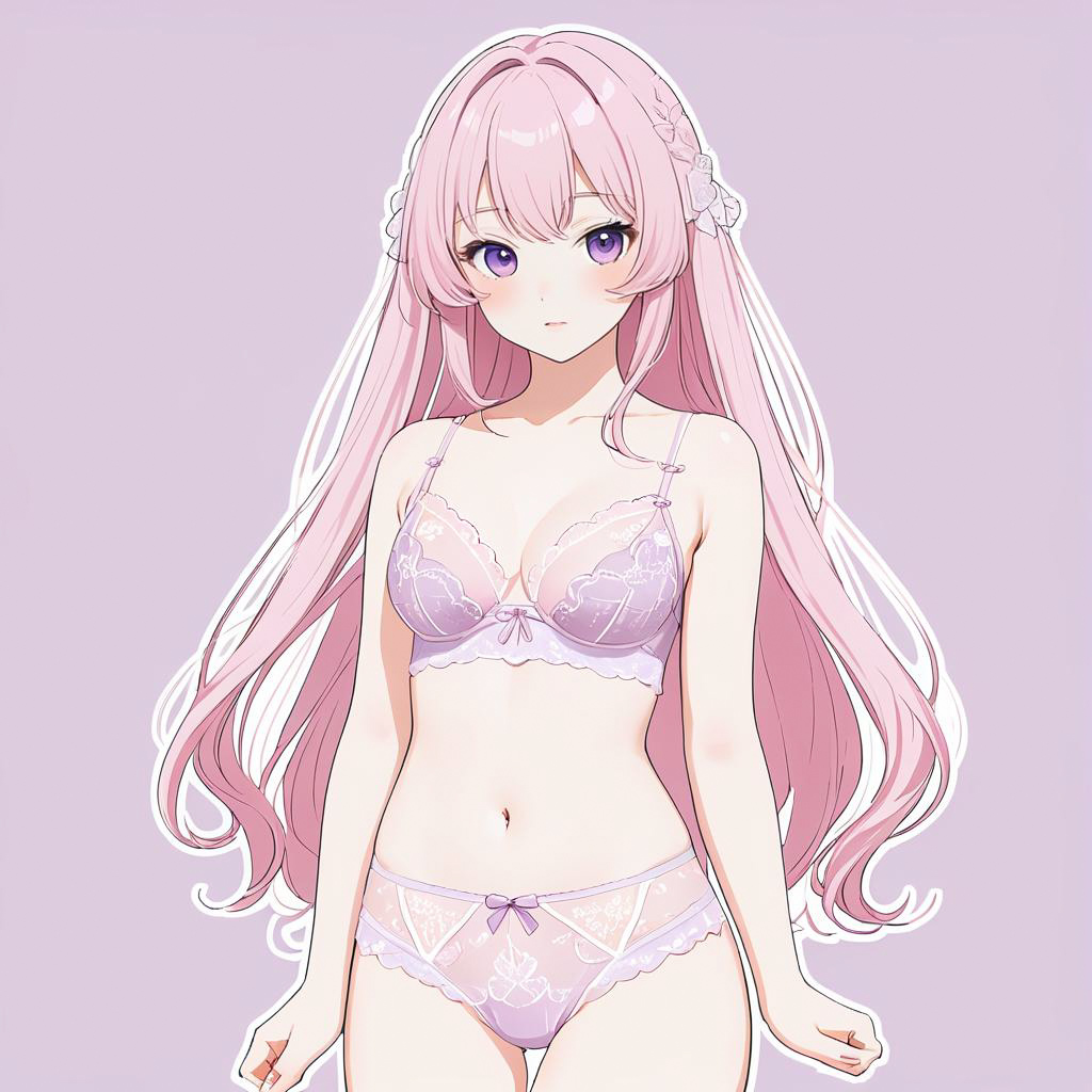 Blushing Anime Girl in Lace Lingerie