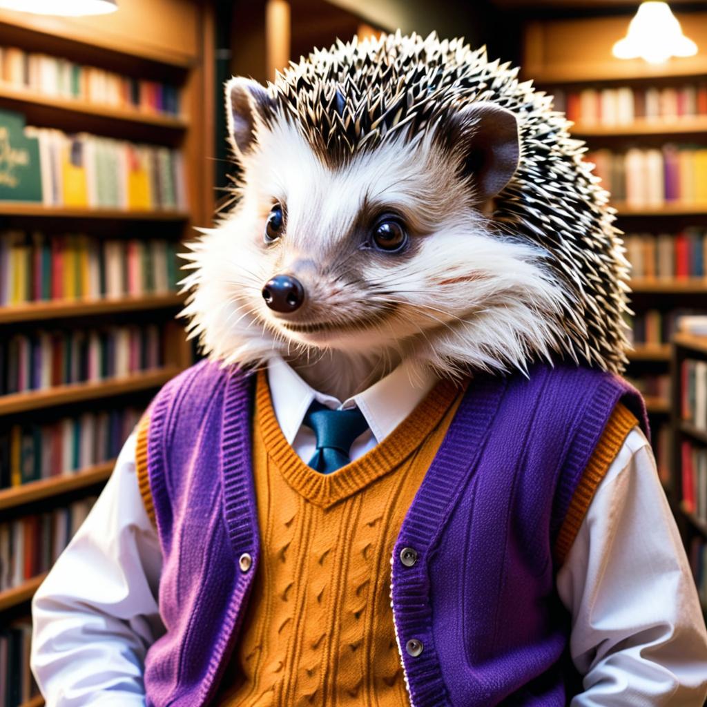 Vibrant Ecchi Hedgehog in Bookshop Art