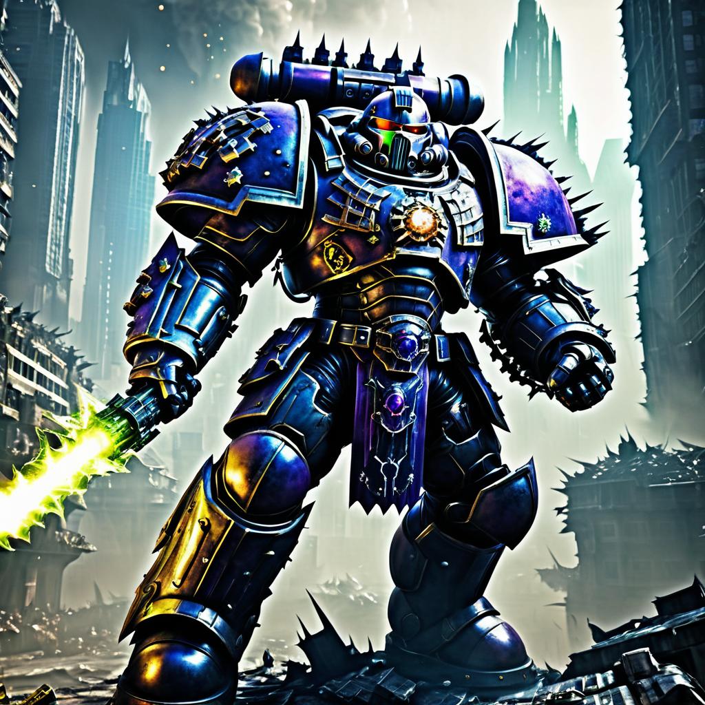 Chaos Space Marine in a Ruined City