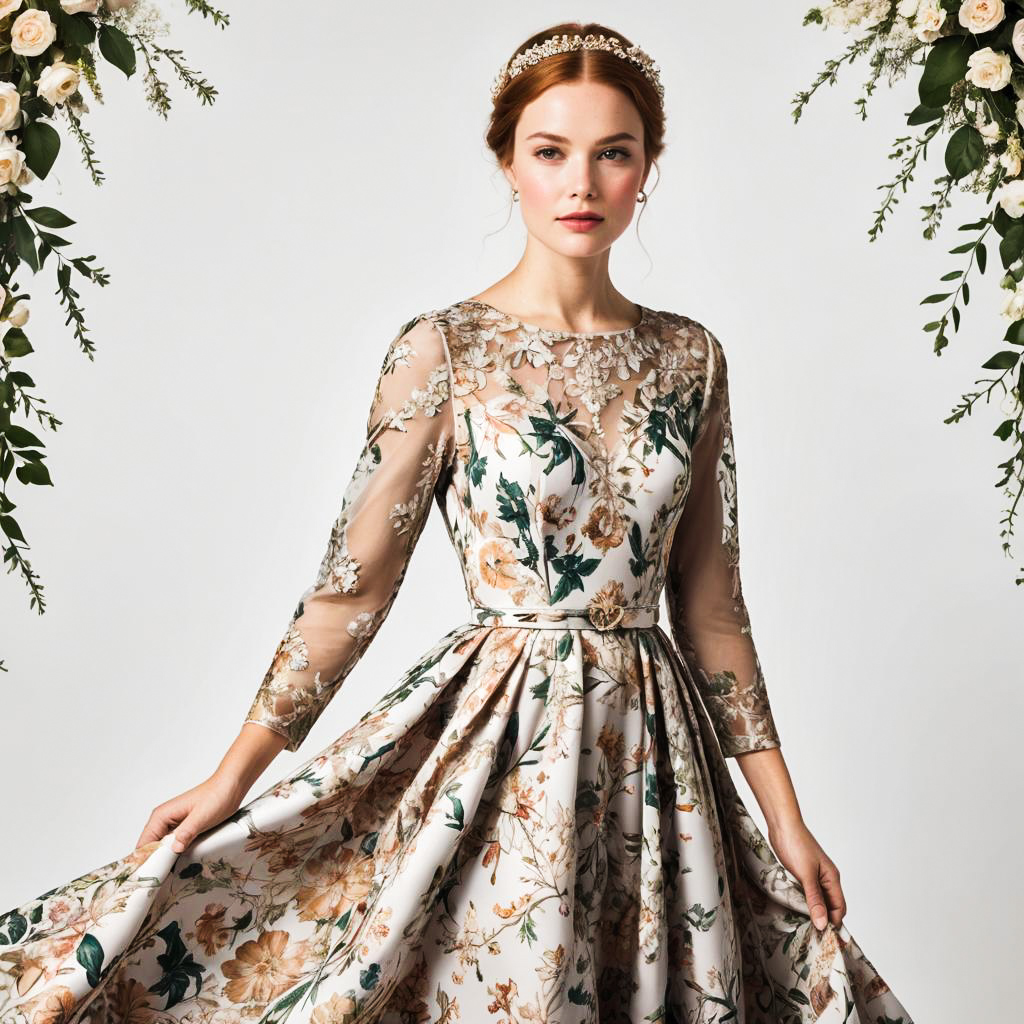 Elegant Scandinavian Woman in Floral Gown