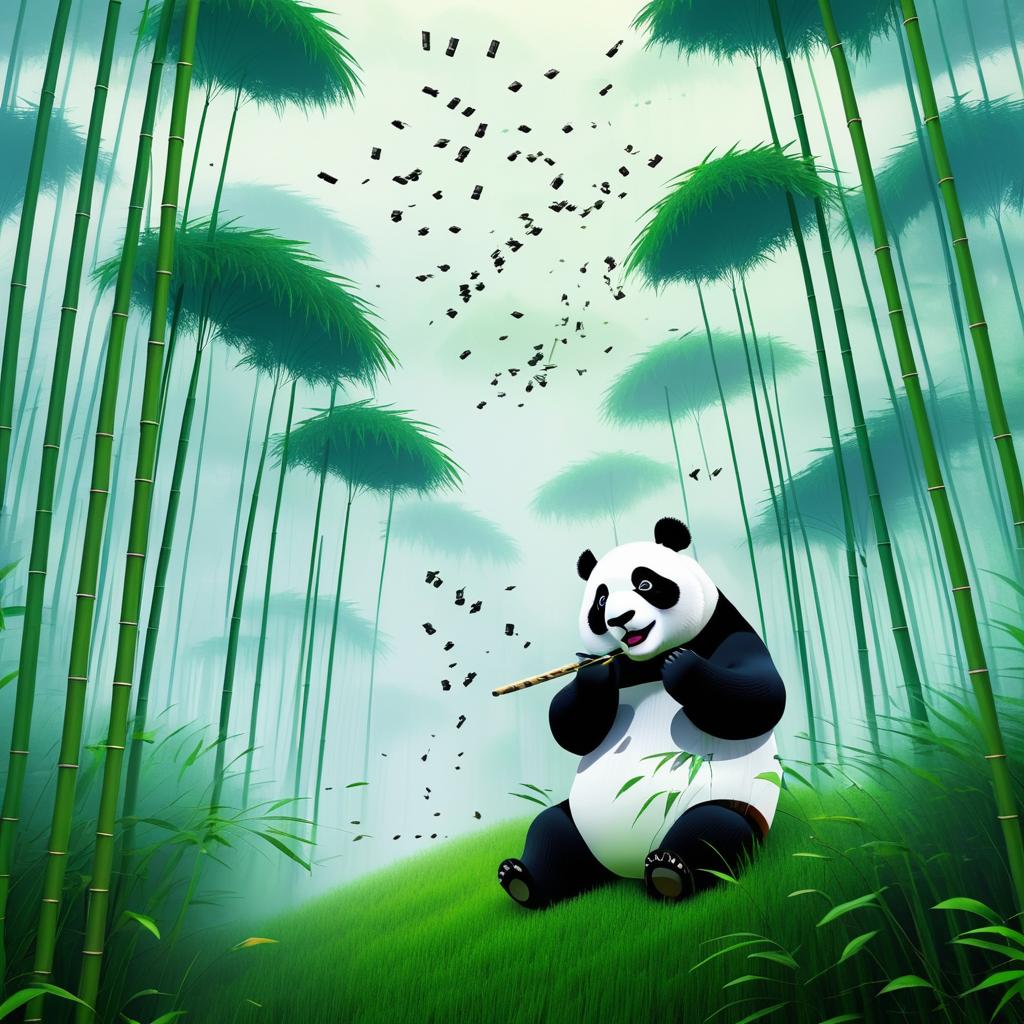 Surreal Scene: Panda and Falling Harmonica