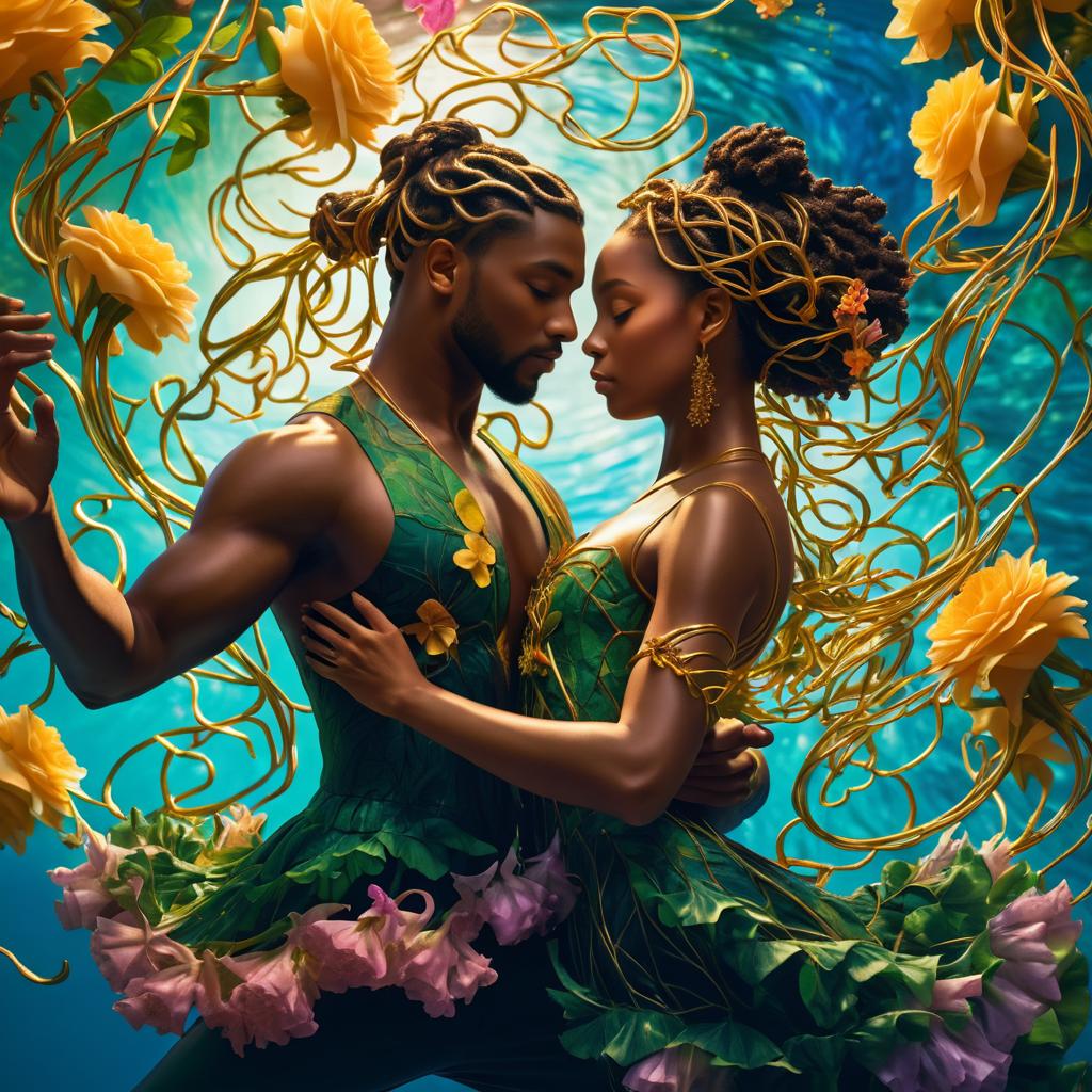 Underwater Dancers Entwined in Vines