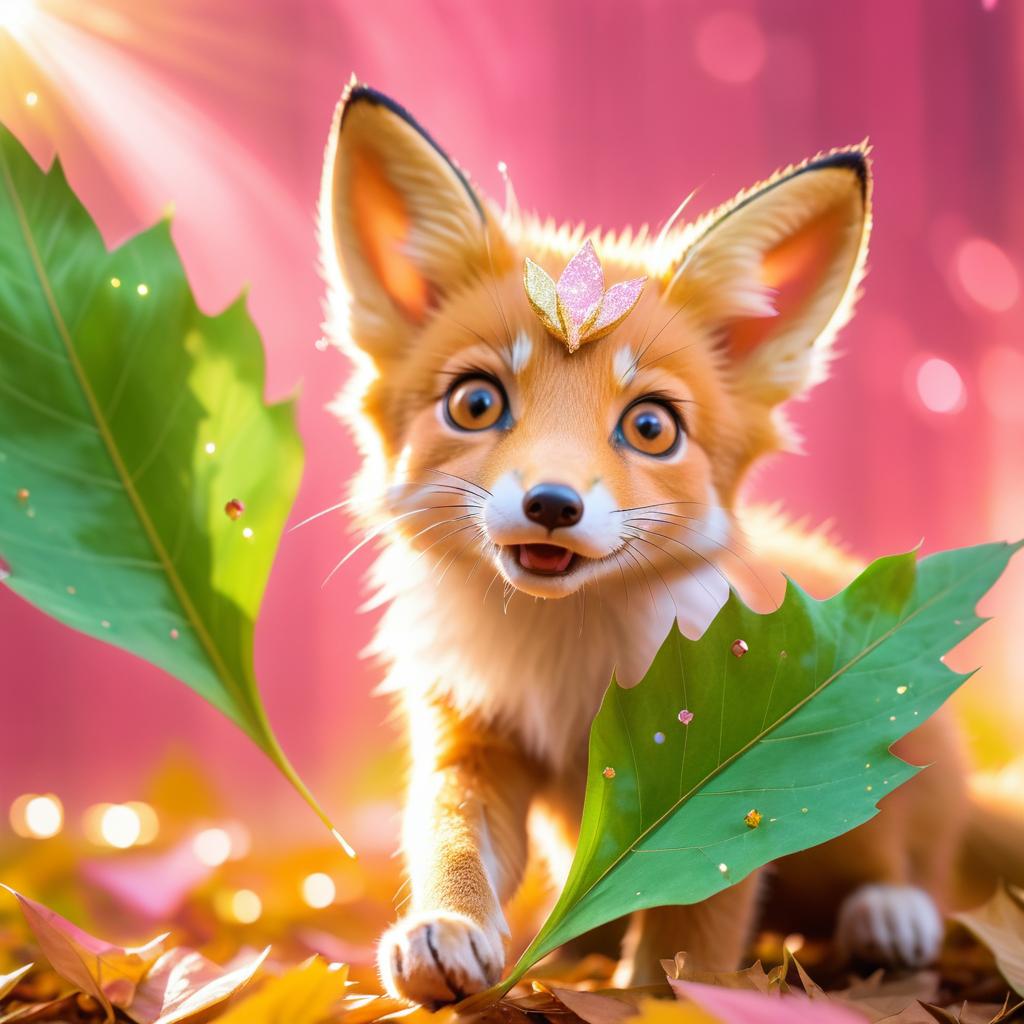 Whimsical Fox Playing with a Leaf