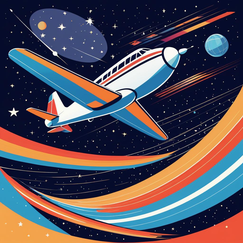 Retro Airplane Blasting Off to Space