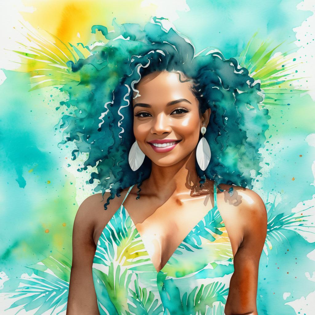 Vibrant Caribbean Woman in Watercolor