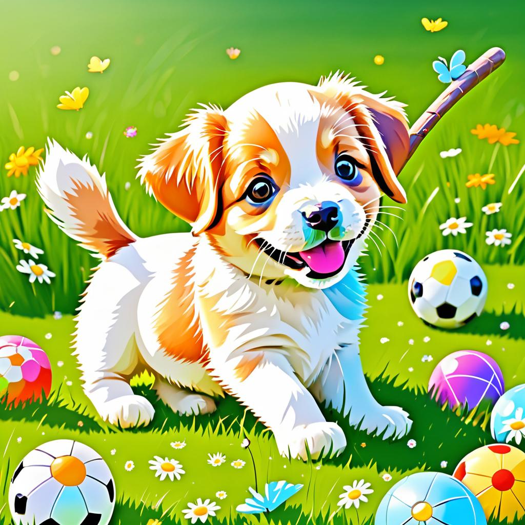 Playful Puppy in Sunny Meadow Scene