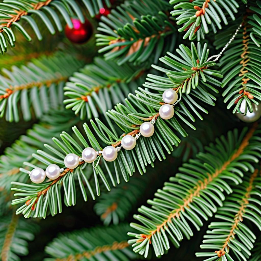 Festive Pearl Strands on Fir Tree