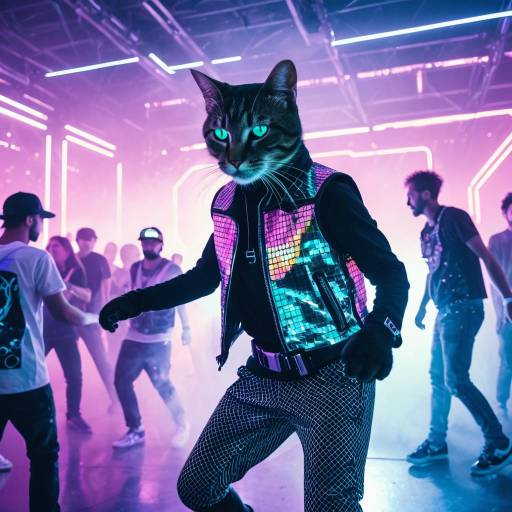 Cyborg Cat Dancing at Neon Rave
