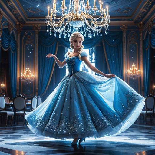 Elegant Cinderella Dancing in Magical Ballroom