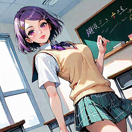 Anime Girl in School Uniform Classroom