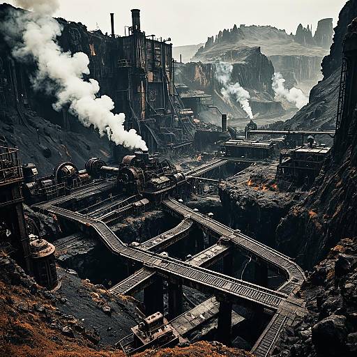 Steampunk Industrial Valley with Smoke and Machinery