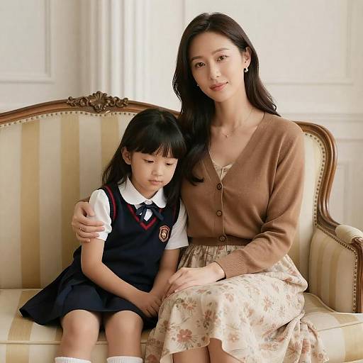 Elegant Indoor Portrait of Woman and Girl