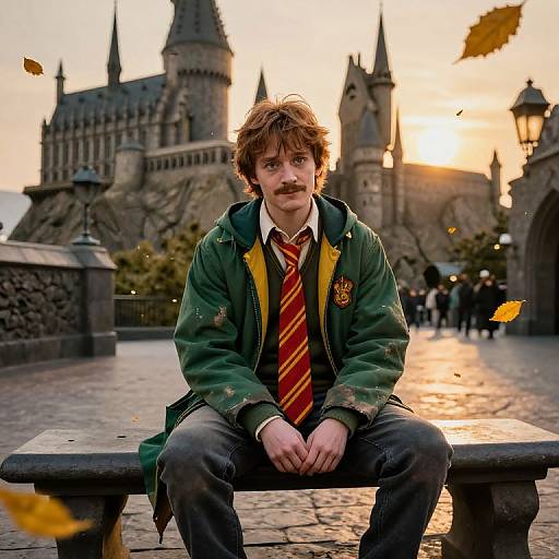Ron Weasley Cosplay in Hogwarts Courtyard