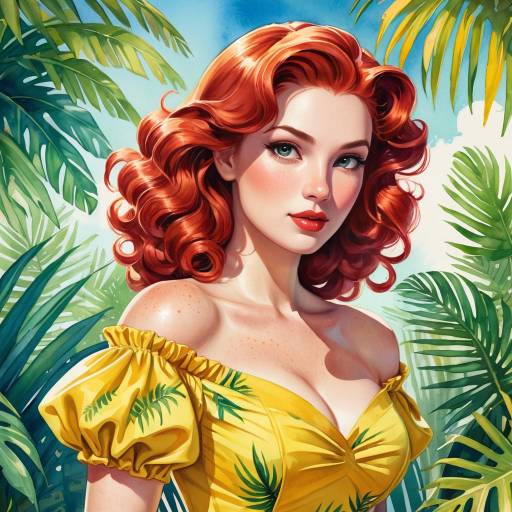 Vibrant Retro Pin-Up in Tropical Paradise