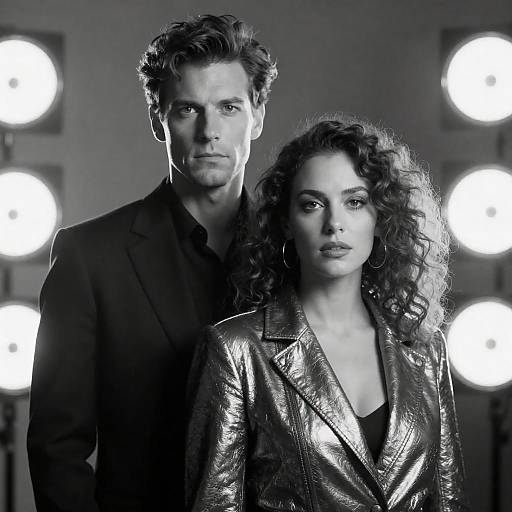 High-Contrast Black-and-White Dramatic Couple Portrait