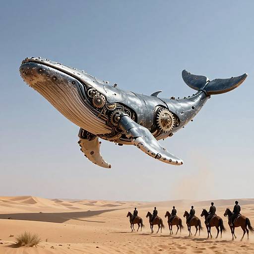 Mechanical Whale Soars Over Desert
