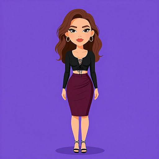 Stylish Woman in Black Crop Top and Burgundy Skirt