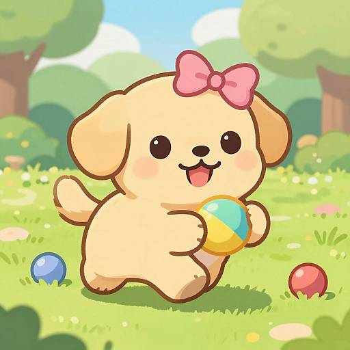 Kawaii Golden Retriever in Vibrant Park