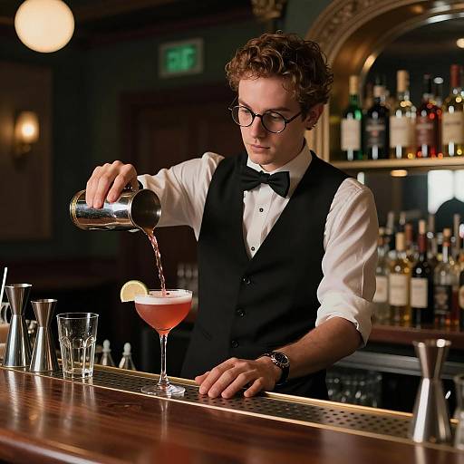 Nerdy Bartender Behind Trendy Bar