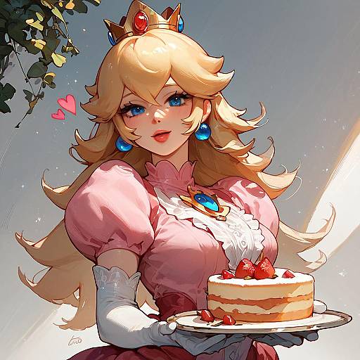Princess Peach Offering Cake with Smile