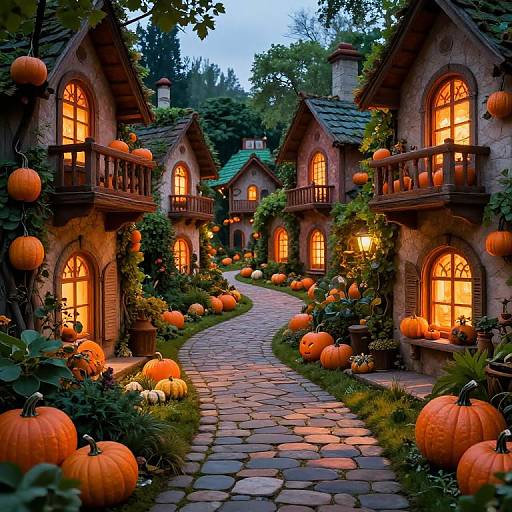 Luminous Stone Pathways in Pumpkin Village