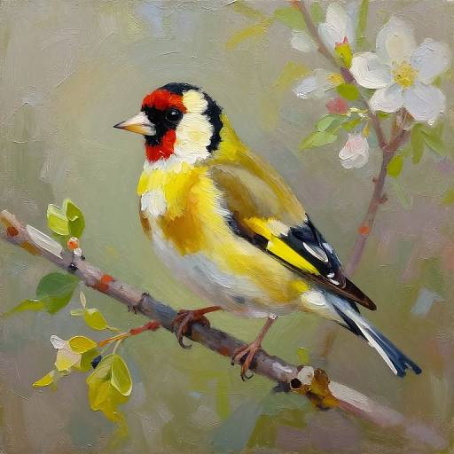 Impressionistic Oil Painting of Goldfinch on Branch